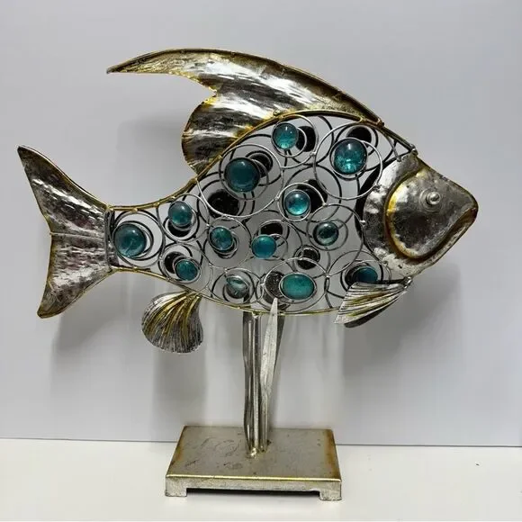 Fish Metallic Glass Statue Figure Metal Abstract 16 ½” Tall & Wide - Picture 3 of 8